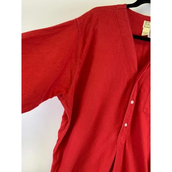 LL Bean Vintage Red Flannel Night Shirt Button 100% Cotton Chest Pocket Mens XL - Picture 4 of 10